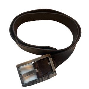 VTG Völkl 1990 Brown Leather Belt Big Metal Logo Buckle Ski Germany Mens